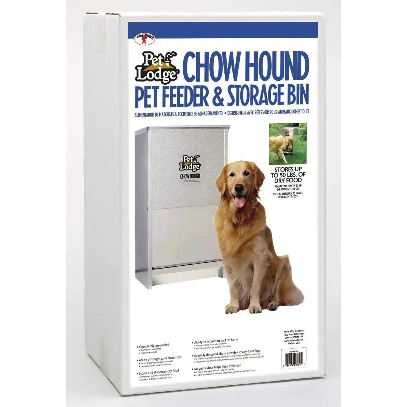 Chow Hound 50 Lb Dog Feeder - Galvanized Steel Automatic Chew-Proof
