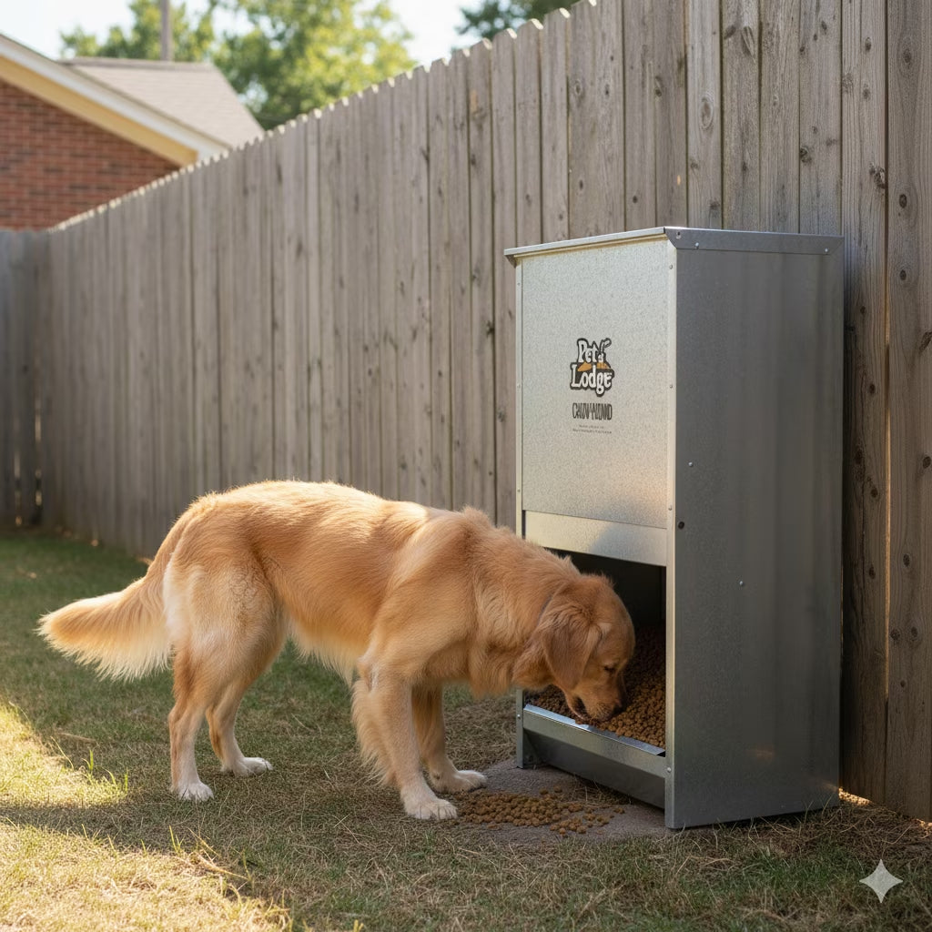 Chow Hound 50 Lb Dog Feeder - Galvanized Steel Automatic Chew-Proof