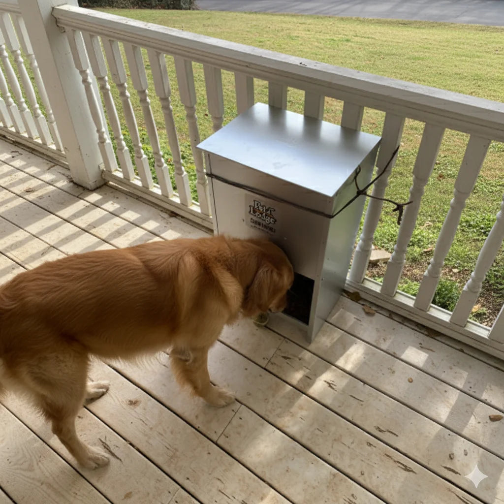 Chow Hound 50 Lb Dog Feeder - Galvanized Steel Automatic Chew-Proof